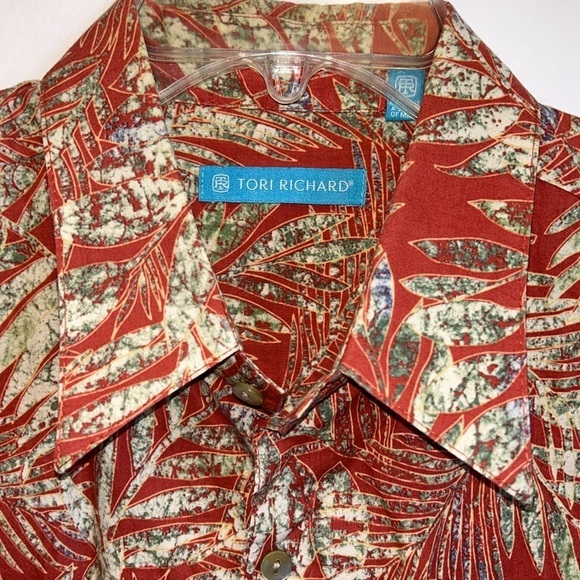 Tori Richard  Rust, Green and Cream Tropical Palms Button Down Shirt Men’s Large - Picture 4 of 9